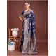 Women's Banarasi Silk Printed Saree With Unstitched Blouse 5.5Mtr (Navy Blue)