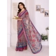 Women's Linen Cotton  Printed Saree With Unstitched Blouse 5.5Mtr (Wine )