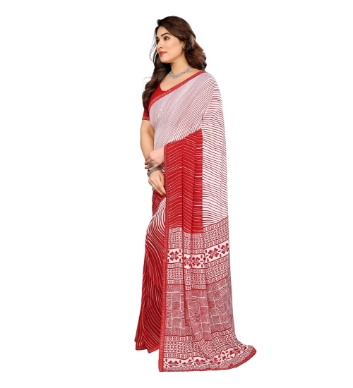Women's Georgette Printed Saree With Unstitched Blouse 5.5Mtr (Red)