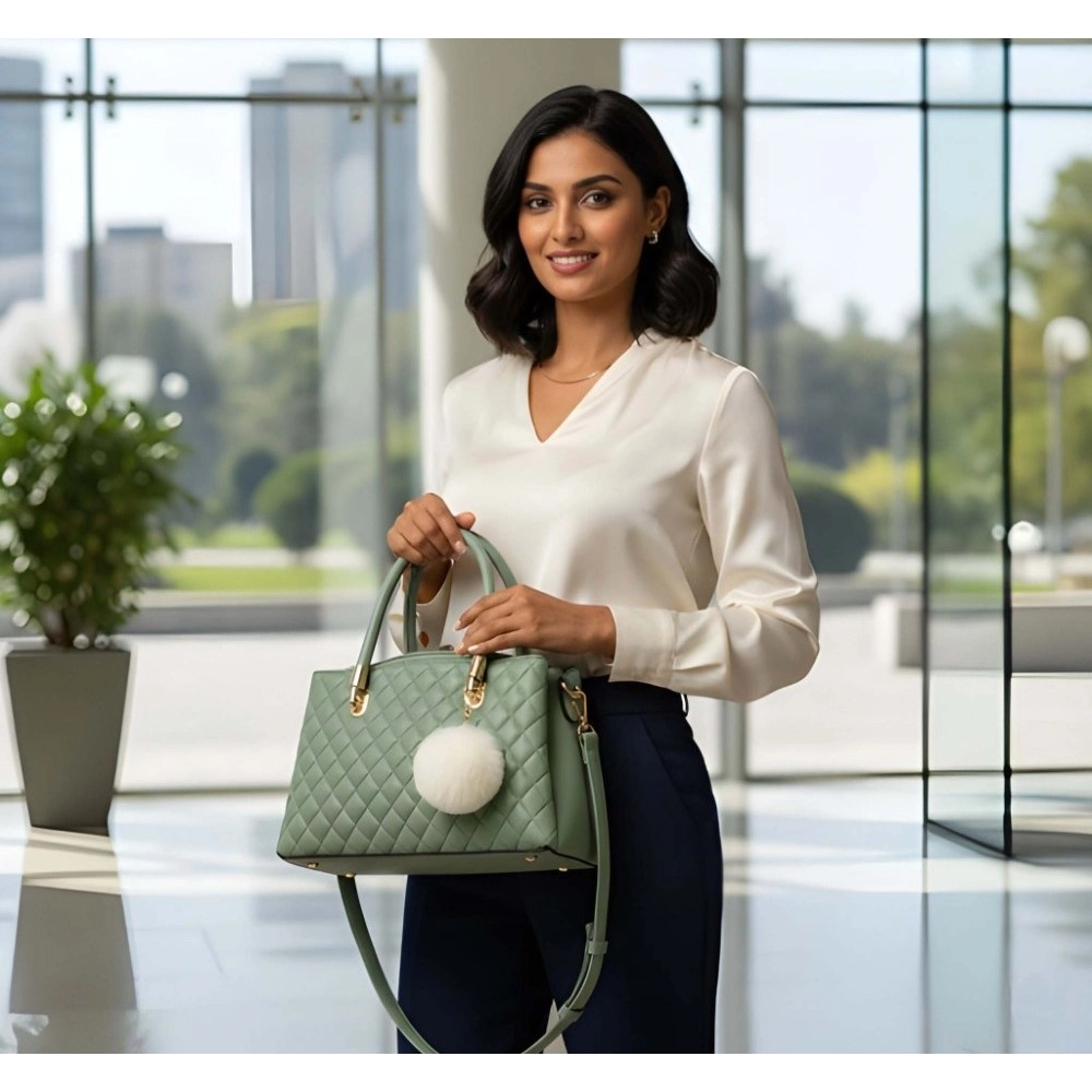 Women's PU Leather Solid Shoulder Zipper Handbag (Green)