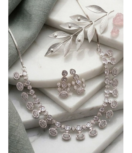 Women's Brass Silver Plated Necklace set (White)