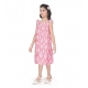 Girl's Cotton Printed Sleeve Less Squre Neck Dress (Pink)