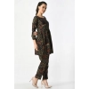 Women's Casual Crepe 3-4th Sleeves Cord Set (Black)