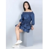 Girl's Denim Solid Off Shoulder Dress (Blue)