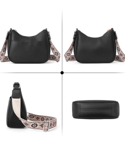 Women's PU Leather Zipper Sling Bag (Black)