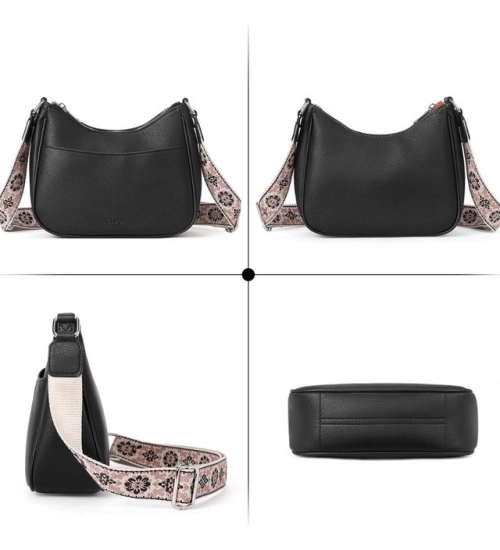 Women's PU Leather Zipper Sling Bag (Black)