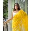 Women's Linen Printed Saree With Unstitched Blouse 5.5Mtr (Yellow)