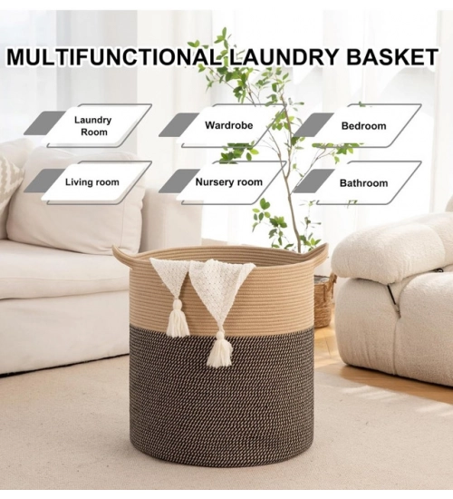 Cotton 12x14 Inch -Storage Basket For Clothes (Dark Brown)