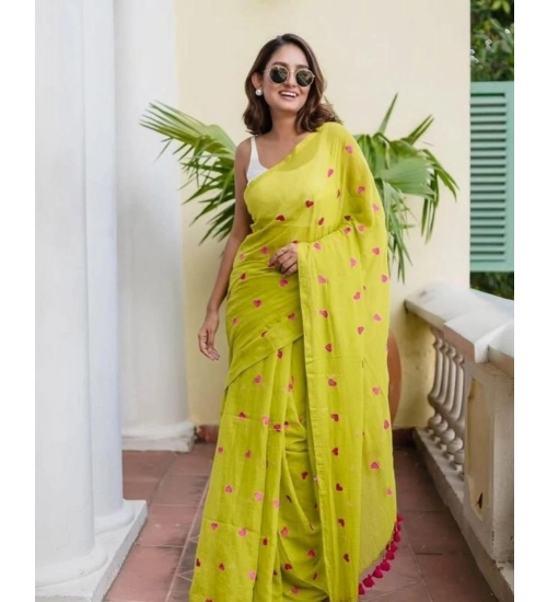 Women's Linen Printed Saree With Unstitched Blouse 5.5Mtr (Light Green)