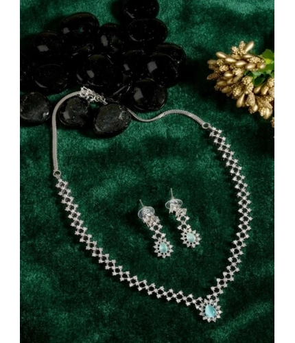 Women's Brass Silver Plated Necklace set (Turquoise)