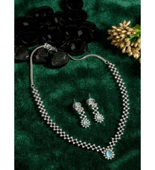 Women's Brass Silver Plated Necklace set (Turquoise)