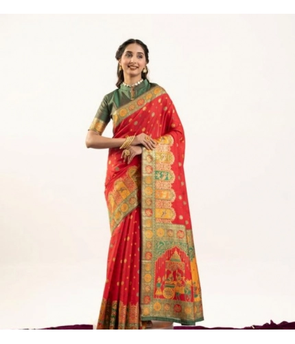 Women's Faux_Banarasi Woven Motifs Saree With Unstitched Blouse 5.5Mtr (Orange)