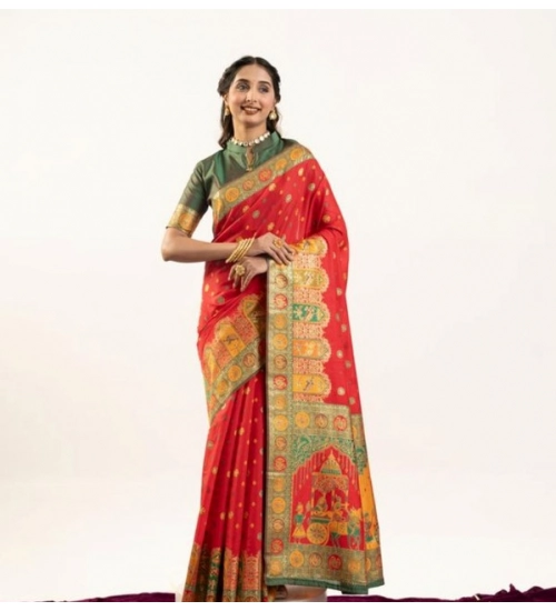 Women's Faux_Banarasi Woven Motifs Saree With Unstitched Blouse 5.5Mtr (Orange)