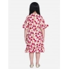Girl's Polyester Crepe Floral Bell Sleeve Dress (Red-Pink)