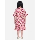 Girl's Polyester Crepe Floral Bell Sleeve Dress (Red-Pink)
