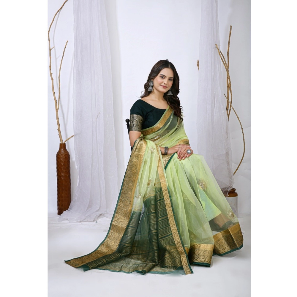 Women's Organza jacquard Embellished Saree With Unstitched Blouse 5.5Mtr (Light Green) Women's Organza jacquard Embellished Saree With Unstitched Blouse 5.5Mtr (Light Green)