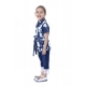 Girl's Denim Tie &amp; Dye Short Sleeve Top (Blue-White)