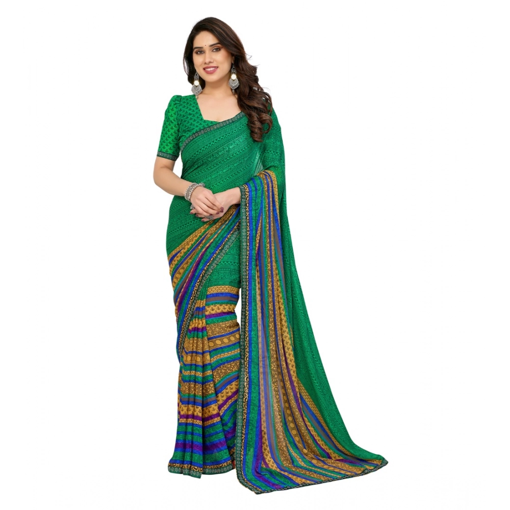 Women's Georgette Printed Saree With Unstitched Blouse 5.5Mtr (Green) Women's Georgette Printed Saree With Unstitched Blouse 5.5Mtr (Green)
