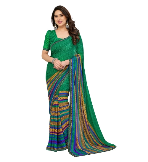 Women's Georgette Printed Saree With Unstitched Blouse 5.5Mtr (Green)