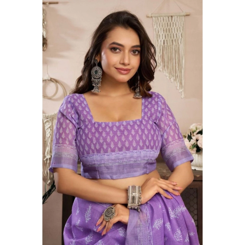 Women's Faux Linen Floral Ready to wear Saree With Unstitched Blouse 5.5Mtr (Lavender) Women's Faux Linen Floral Ready to wear Saree With Unstitched Blouse 5.5Mtr (Lavender)