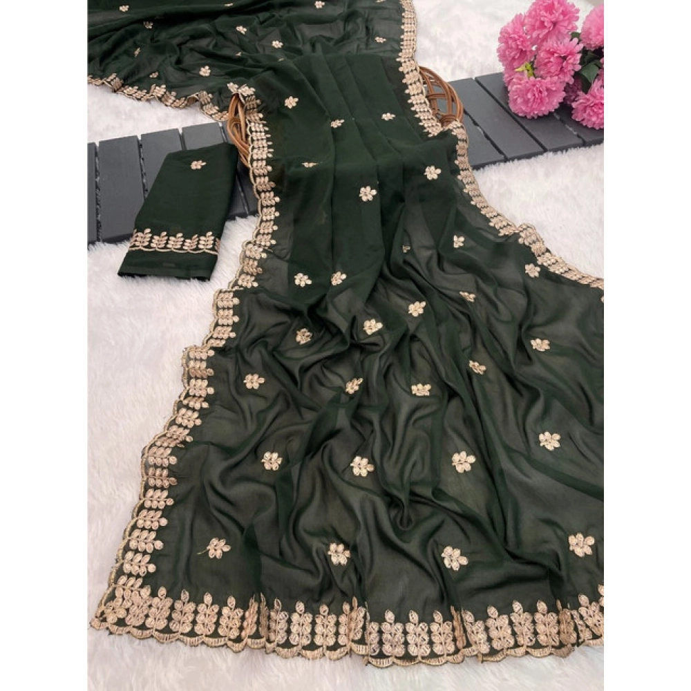 Women's Georgette Embroidered Saree With Unstitched Blouse 5.5Mtr (Green) Women's Georgette Embroidered Saree With Unstitched Blouse 5.5Mtr (Green)