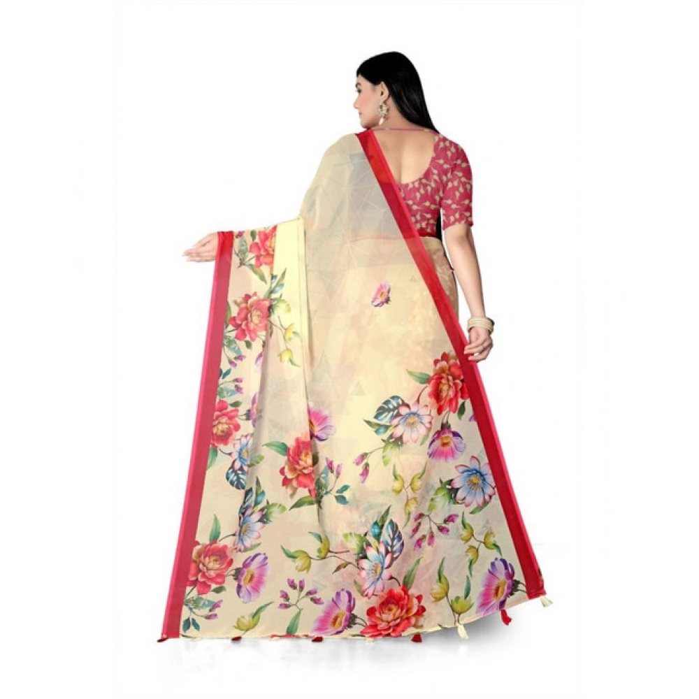 Women's Georgette Floral Printed Saree With Unstitched Blouse 5.5Mtr (Yellow) Women's Georgette Floral Printed Saree With Unstitched Blouse 5.5Mtr (Yellow)