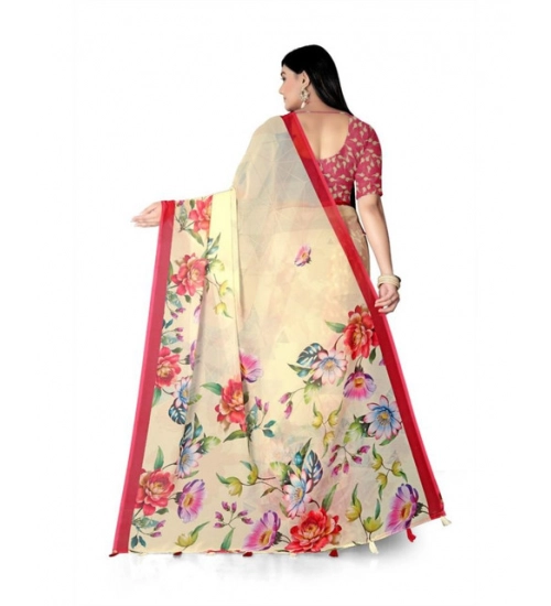 Women's Georgette Floral Printed Saree With Unstitched Blouse 5.5Mtr (Yellow)