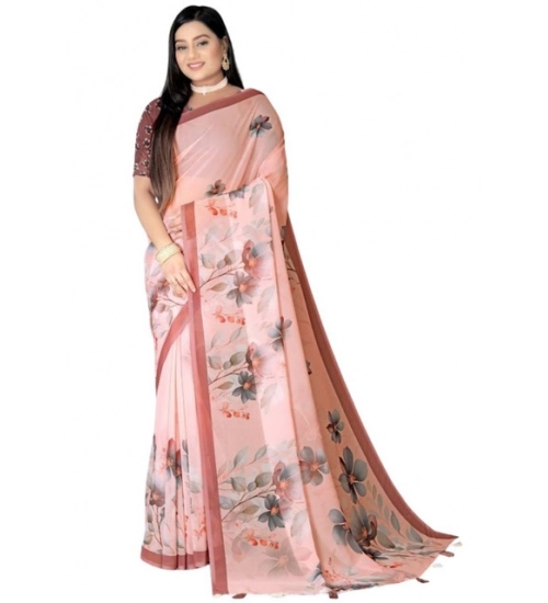 Women's Georgette Floral Printed Saree With Unstitched Blouse 5.5Mtr (Peach) Women's Georgette Floral Printed Saree With Unstitched Blouse 5.5Mtr (Peach)