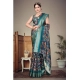 Women's Cotton Silk  Printed Saree With Unstitched Blouse 5.5Mtr (Blue)