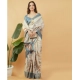 Women's Polyester Printed Saree With Unstitched Blouse 5.5 Mtr (Cream)