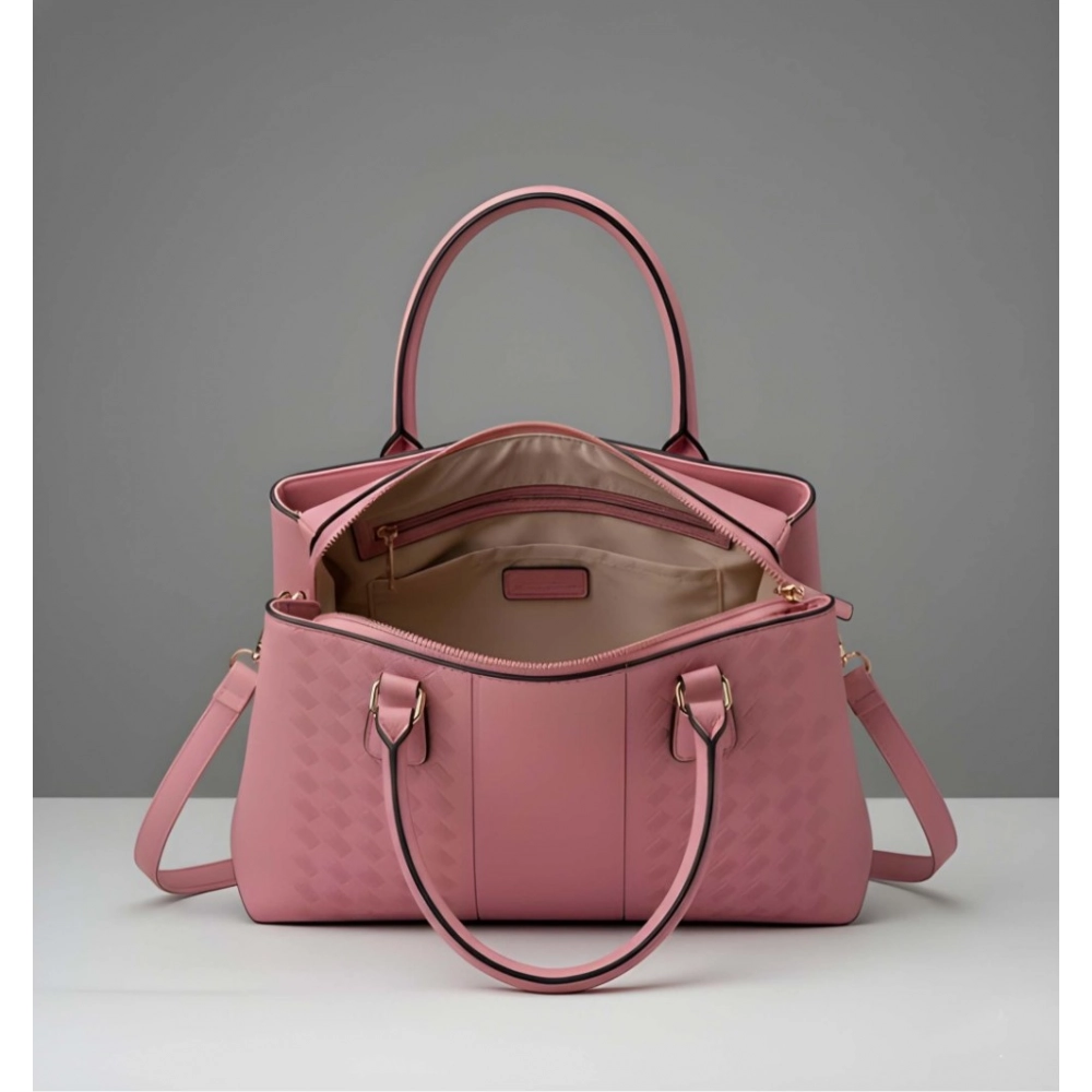 Women's PU Leather Solid Shoulder Zipper Handbag (Pink)