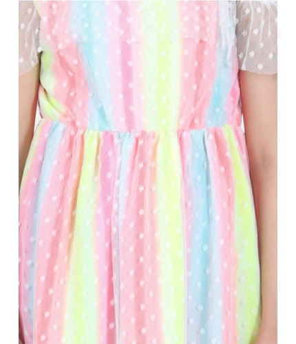 Girl's Polyester Self Design Cold Shoulder Dress (Multicolor)