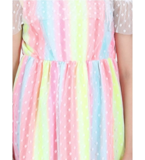 Girl's Polyester Self Design Cold Shoulder Dress (Multicolor)