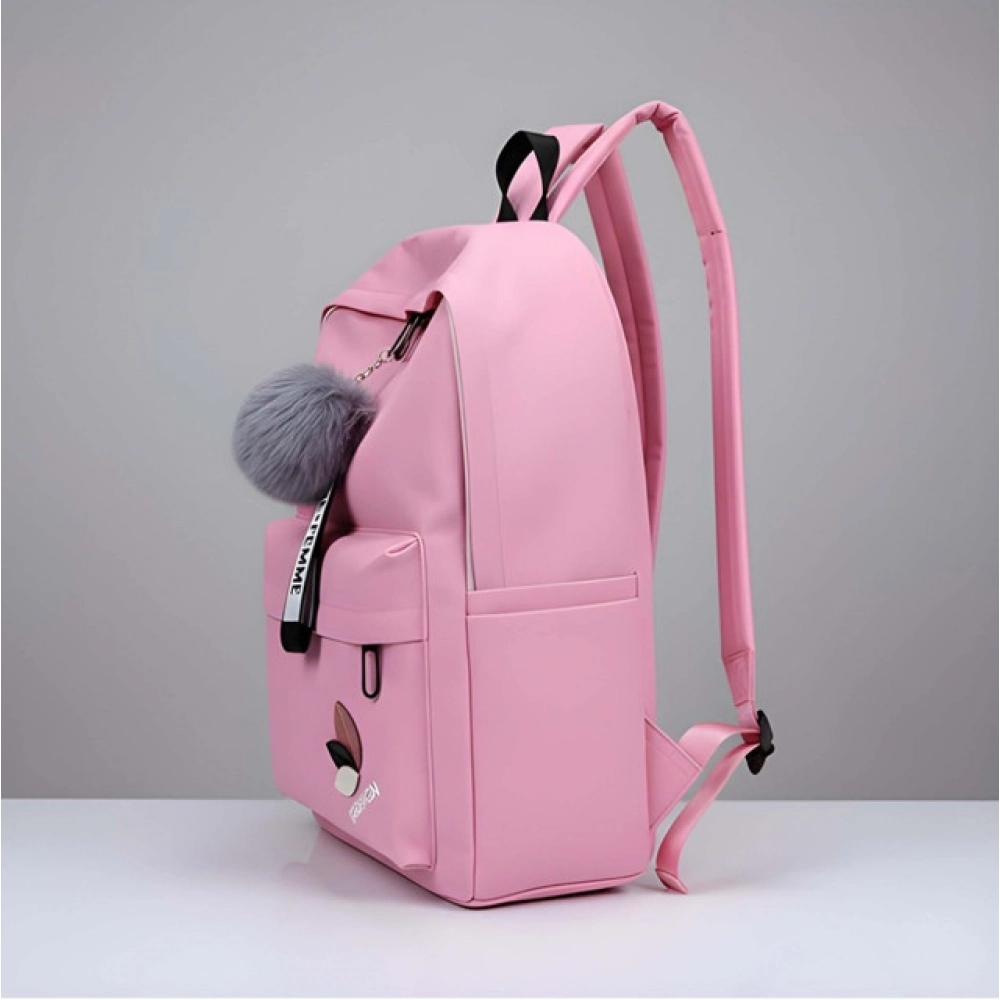 Unisex PU Leather Solid Medium Zipper Backpack (Pink)