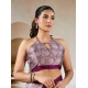 Women's Satin Crepe Printed Saree With Unstitched Blouse 5.5Mtr (Purple)