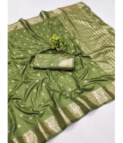 Women's Jacquard Silk Jaquard Woven Saree With Unstitched Blouse 5.5Mtr (Green)
