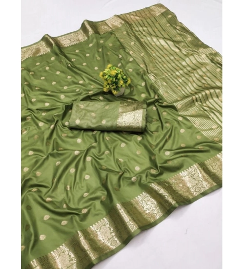 Women's Jacquard Silk Jaquard Woven Saree With Unstitched Blouse 5.5Mtr (Green)