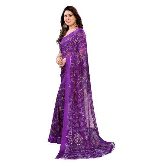Women's Georgette Printed Saree With Unstitched Blouse 5.5Mtr (Purple)