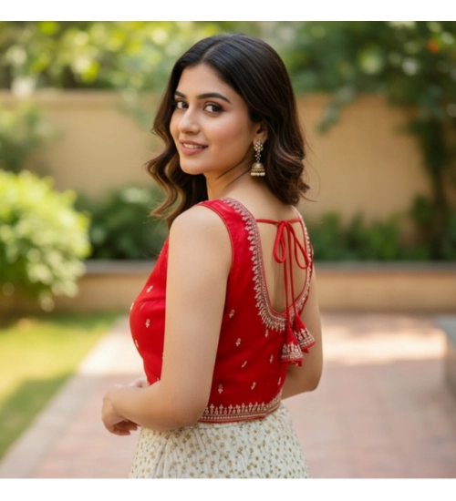 Women's Zimmi Choo Sequin Work V-Neck Padded Blouse (Red 38 Ready (Self Alterable 36–40) Women's Zimmi Choo Sequin Work V-Neck Padded Blouse (Red 38 Ready (Self Alterable 36–40)