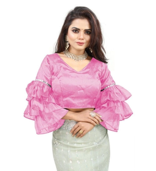 Women's Organza Solid V Neck Layered Ruffle Sleeve Readymade Blouse (Light_Pink Free Size , up to 38–40 Bust)-PID65846 Women's Organza Solid V Neck Layered Ruffle Sleeve Readymade Blouse (Light_Pink Free Size , up to 38–40 Bust)-PID65846
