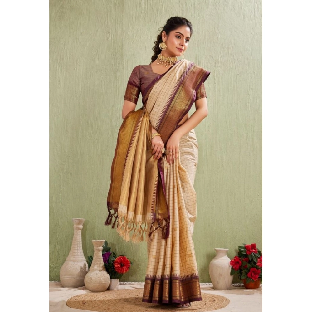 Women's Silk Blended Jaquard Woven Saree With Unstitched Blouse 5.5Mtr (Beige) Women's Silk Blended Jaquard Woven Saree With Unstitched Blouse 5.5Mtr (Beige)