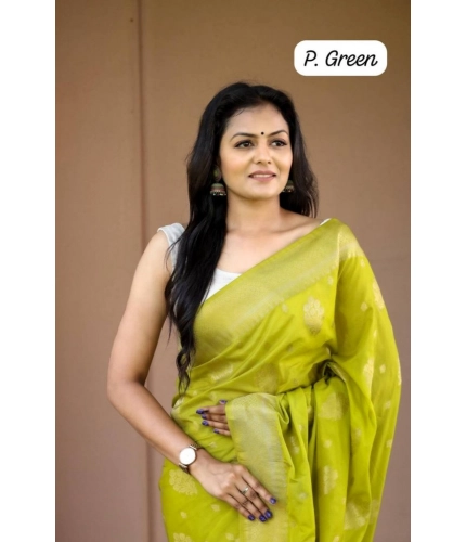 Women's Soft Lichi Silk Printed Saree With Unstitched Blouse 5.5Mtr (Green) Women's Soft Lichi Silk Printed Saree With Unstitched Blouse 5.5Mtr (Green)