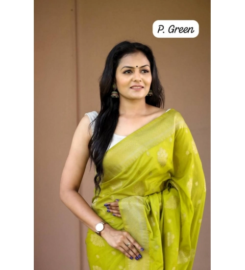 Women's Soft Lichi Silk Printed Saree With Unstitched Blouse 5.5Mtr (Green) Women's Soft Lichi Silk Printed Saree With Unstitched Blouse 5.5Mtr (Green)