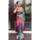 Women's Litchi silk Printed Saree With Unstitched Blouse (Blue) Women's Litchi silk Printed Saree With Unstitched Blouse (Blue)