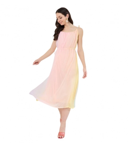 Women's Georgette Ombre Sleeveless Dress (Peach)