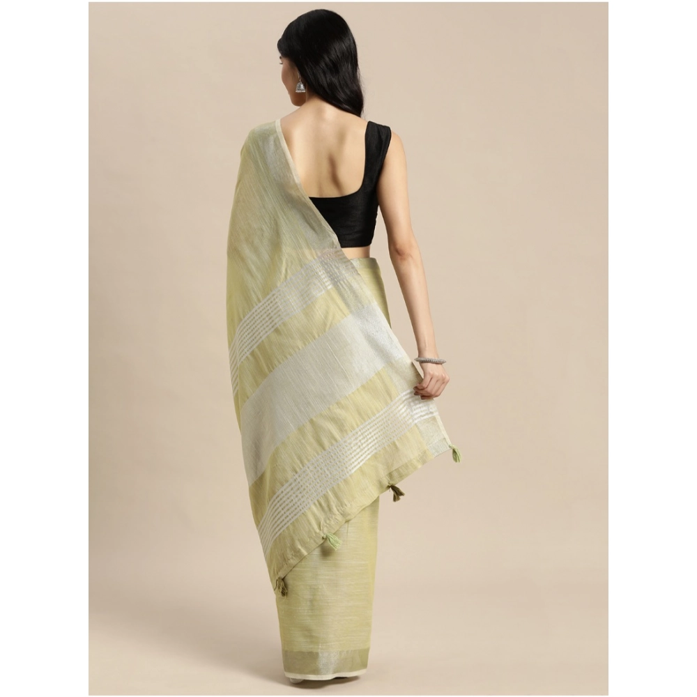 Women's Linen Cotton Printed Saree With Unstitched Blouse 5.5Mtr (Olive Green) Women's Linen Cotton Printed Saree With Unstitched Blouse 5.5Mtr (Olive Green)