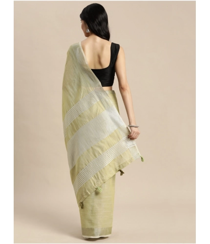 Women's Linen Cotton Printed Saree With Unstitched Blouse 5.5Mtr (Olive Green)