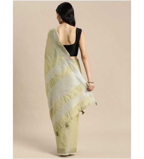 Women's Linen Cotton Printed Saree With Unstitched Blouse 5.5Mtr (Olive Green)