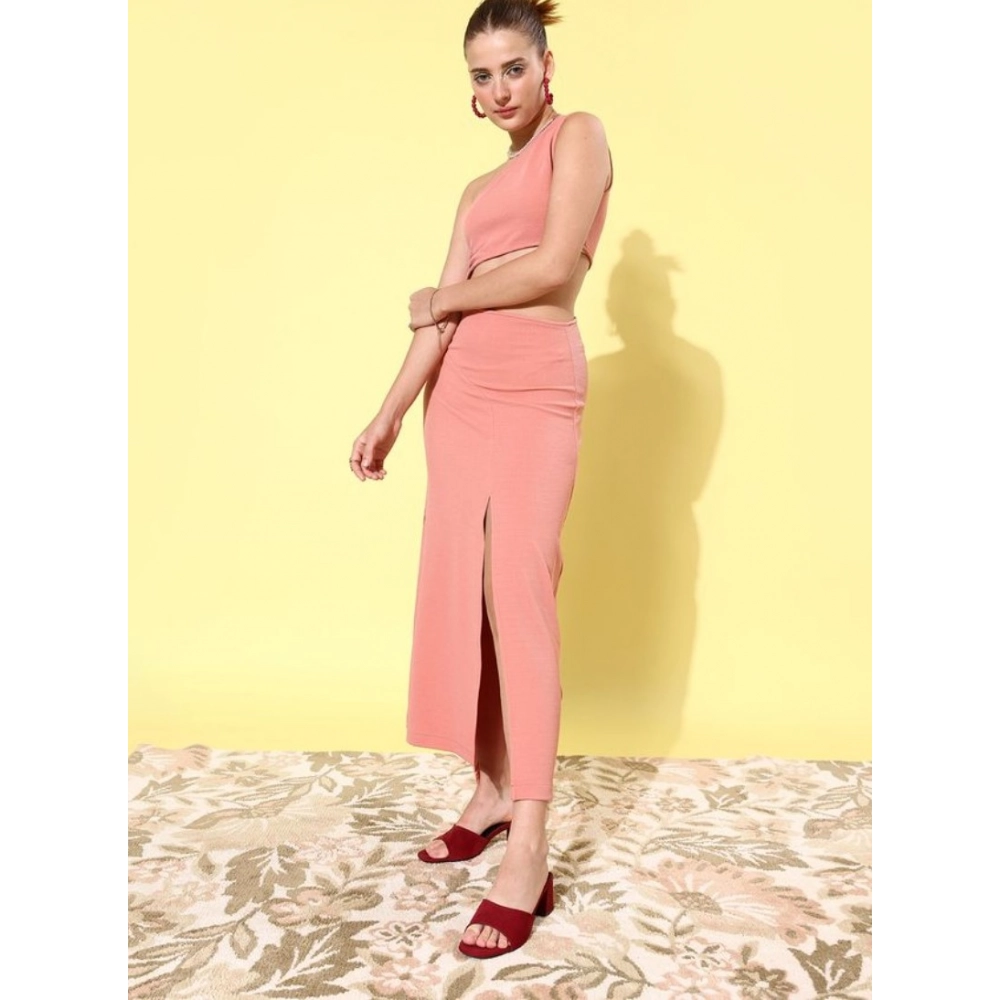 Women's Polyester Lycra Solid Sleeveless Dress (Pink)