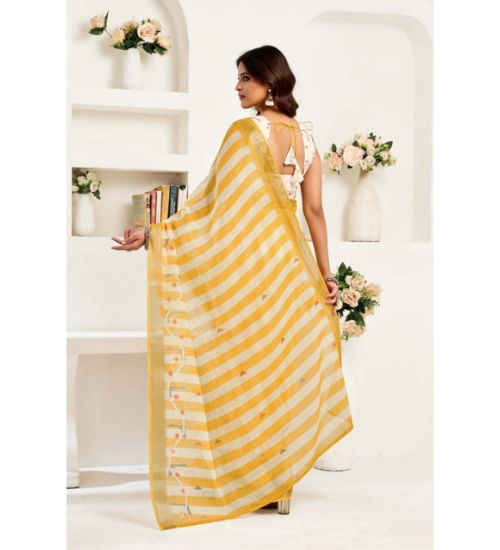Women's Linen Cotton Printed Ready To Wear Saree With Unstitched Blouse 5.5 Mtr (Light_Mustard)